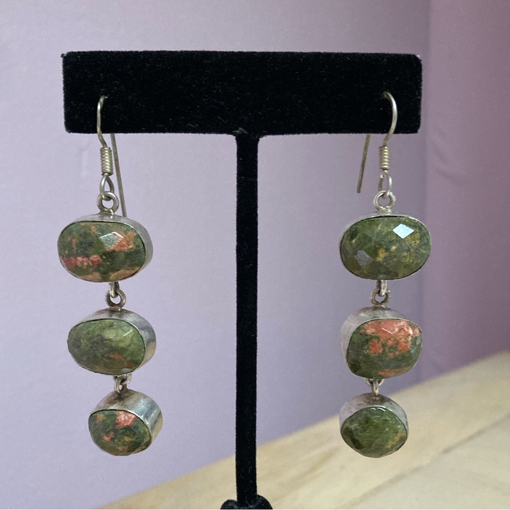 Sterling Silver and Unakite Earrings